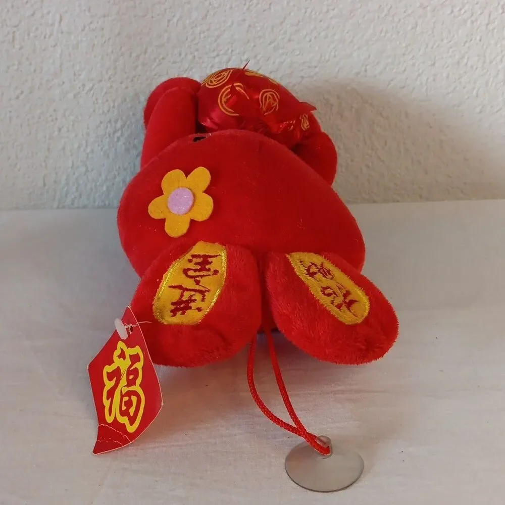 Chinese Lunar New Year Rabbit Bunny Red Gold Stuffed Plush Window Hanger Tags
